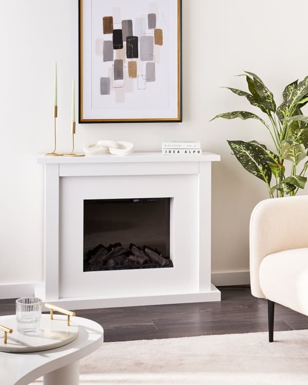 Elektrisk Peisvarmer Hvit Mantel MDF LED-flammer med Termostat Moderne