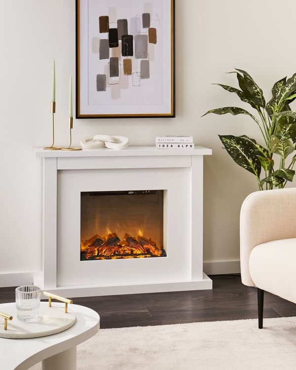 El Pejs Hvid MDF 73 x 100 cm med Fjernbetjening Fritstående Kamin med Varme Elektrisk Brændeovn LED