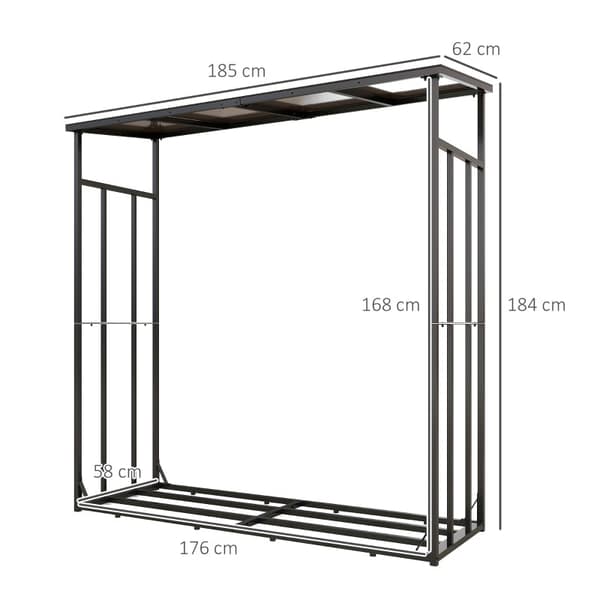 Rootz Brændestativ - Brændeholder - Træopbevaring - Støtter 2000 kg - Vejrbestandigt dæksel - 185cm x 62cm x 184cm