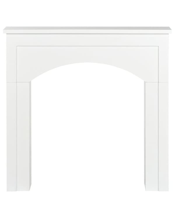 Spiselkrans Vit Öppen Spis Spismantel MDF 110 x 23 x 106 cm Kamin Utsmyckad Stuga Lantlig Stil Traditionell Vardagsrum