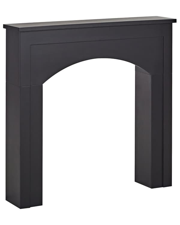 Spiselkrans Svart Öppen Spis Spismantel MDF 110 x 23 x 106 cm Kamin Utsmyckad Stuga Lantlig Stil Traditionell Vardagsrum