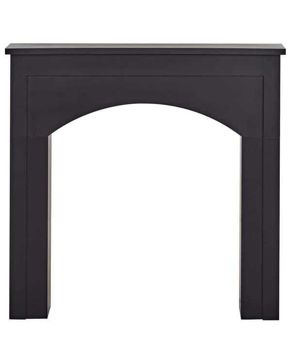 Spiselkrans Svart Öppen Spis Spismantel MDF 110 x 23 x 106 cm Kamin Utsmyckad Stuga Lantlig Stil Traditionell Vardagsrum
