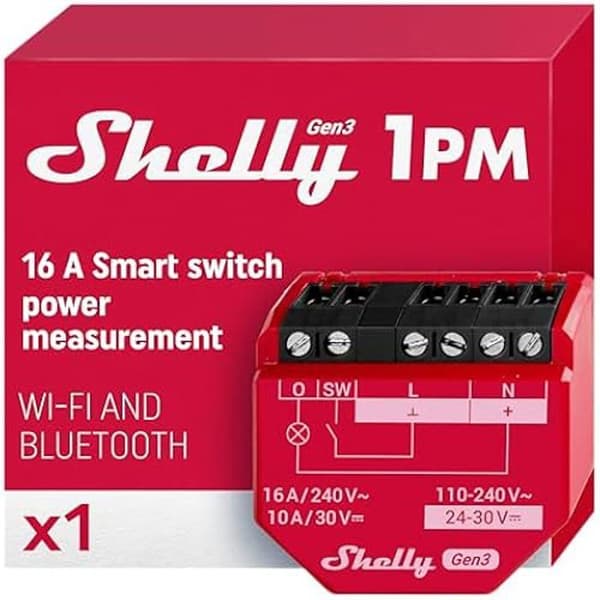 Connected Switch - SHELLY - 1PM Gen3 - Wi-Fi och Bluetooth - 16A - Integrerad energimätare