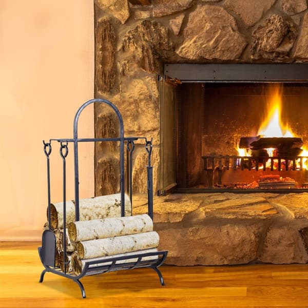 Rootz Fire Rack - Log Holder - Wood Storage - Tillbehör ingår - Hållbart stål - 45L X 40W X 78H CM