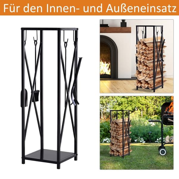 Rootz Metal Firewood Holder - Log Rack - Wood Storage - håller träkort - 34x34x111cm - svart