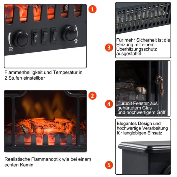 Rootz Electric Pejs - Flame Effect Heater - Realistisk simulering - Røgfri komfort - 36 cm x 25,5 cm x 41,5 cm