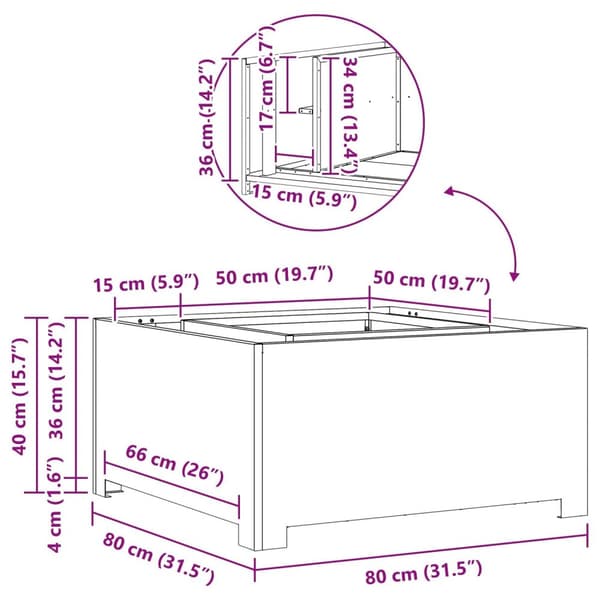 vidaXL Vedhull Firkantet 80x80x40 cm Forvitret Stål