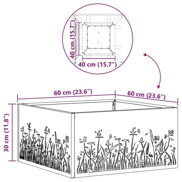 vidaXL Tulisija Neliö Musta 60x60x30 cm Teräs