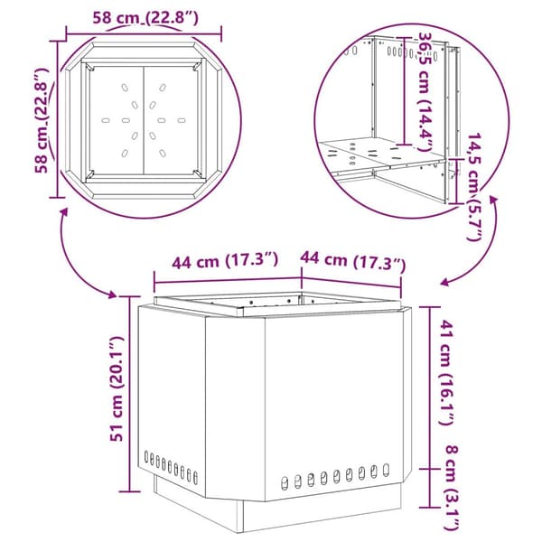 vidaXL Savuton Tuliputki Musta 58x58x51 cm Teräs