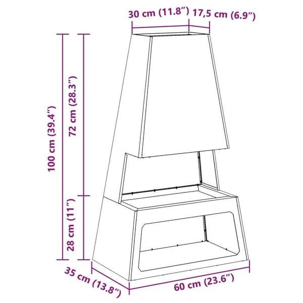 vidaXL Tulisija puukasalla Musta 60x35x100 cm Teräs