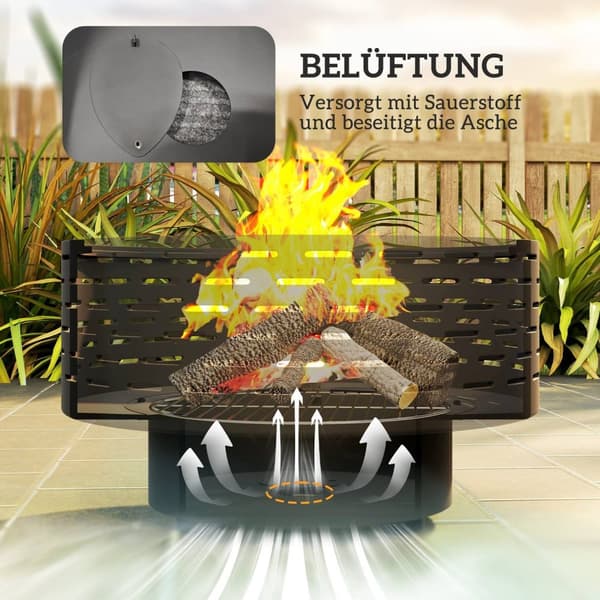Rootz 3 -i -1 eldskål - öppen spis - grill - rostbeständig - rostfritt stål - 60 cm x 60 cm x 39 cm