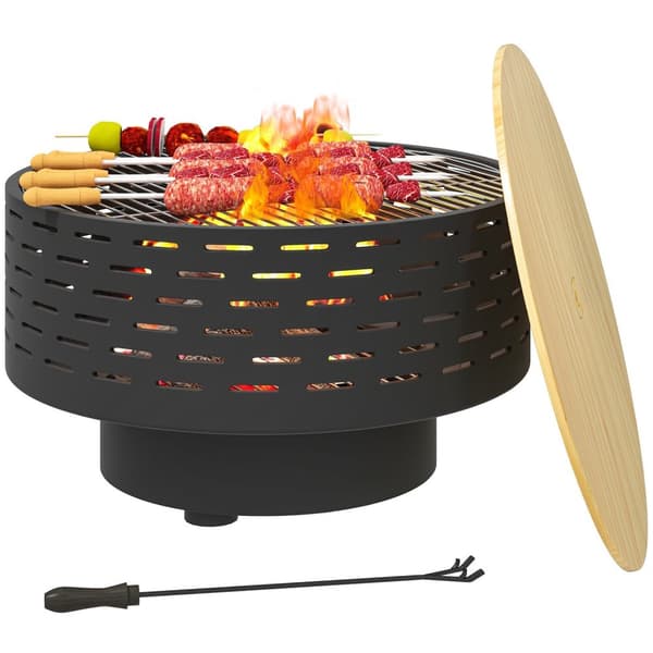 Rootz 3 -i -1 eldskål - öppen spis - grill - rostbeständig - rostfritt stål - 60 cm x 60 cm x 39 cm