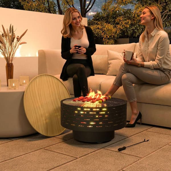 Rootz 3 -i -1 eldskål - öppen spis - grill - rostbeständig - rostfritt stål - 60 cm x 60 cm x 39 cm