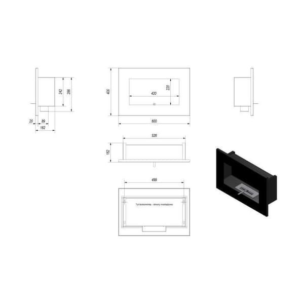Bio eldstad - DELTA - Svart - Belagt stål - 60 cm - TÜV certifierad
