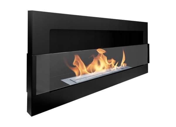 Vägghängd biokamin med glas 90x40x12 cm Svart strukturmatt Vägghängd biokamin med glas 90x40x12 cm Svart strukturmatt