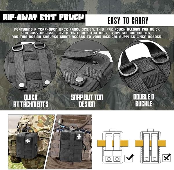 Taktisk Första Hjälpen-Väska – 600D Nylon Molle Ifak Pouch, Rivbar Medicväska för Camping, Vandring & Resa (Tom)