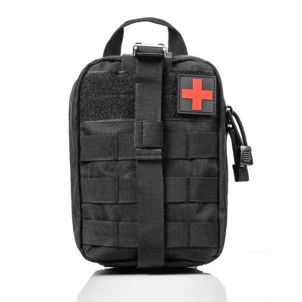 SET MED STORT TAKTISKT FÖRSTA HJÄLPEN-KIT, SVART MOLLE-FÖRSÄKRING, IFAK, SAX, TURNERING