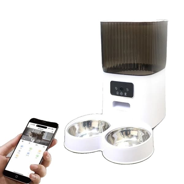 5L Pet Foder, Smart Kontrol, Stor Kapacitet,Dobbelt skål video, 5L