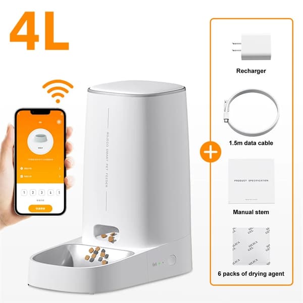 Automatisk kattmatare, WiFi-anslutning, 4L kapacitet,Enkel Skål WiFi