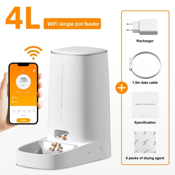 Automaattinen lemmikkiruokinta, 4L kapasiteetti, älykäs laite, sovelluksen ohjaus,WIFI Yksittäinen Kulho