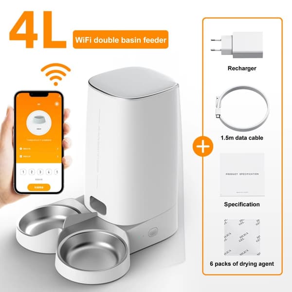 Automatisk kæledyrsfodrer, 4L kapacitet, smart enhed, app kontrol,WIFI Dobbelt Skål