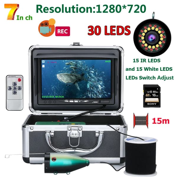 Vedenalainen kalakamera, 7" HD-näyttö, 30 LED-yönäkö, DVR-tallennus,F7AD-2L-15M