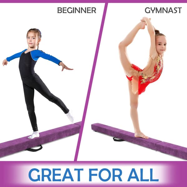 Balance Beam, 7 Fod Foldbar Bærbar Gulvbalancebjælke med Håndtag til Gymnaster, 82.5x4x2.5 tommer, Lilla