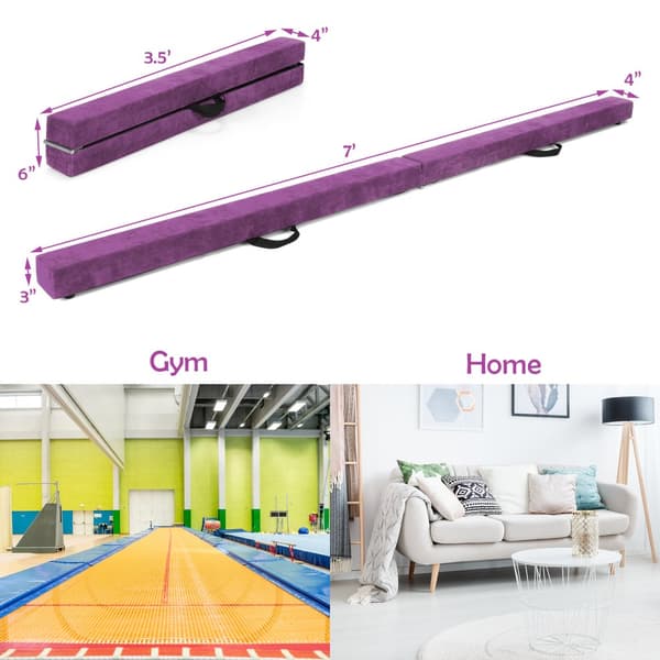Balance Beam, 7 Fod Foldbar Bærbar Gulvbalancebjælke med Håndtag til Gymnaster, 82.5x4x2.5 tommer, Lilla