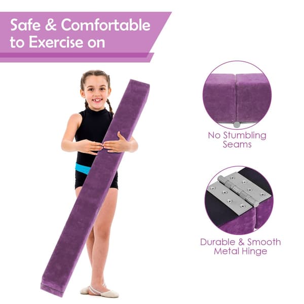 Balance Beam, 7 Fod Foldbar Bærbar Gulvbalancebjælke med Håndtag til Gymnaster, 82.5x4x2.5 tommer, Lilla