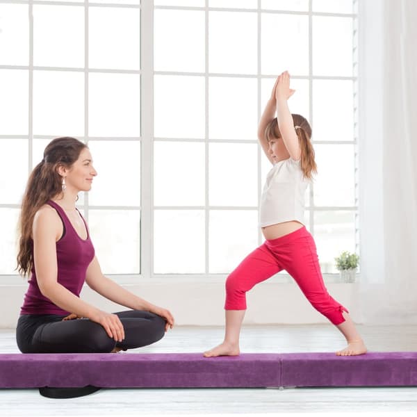 Balance Beam, 7 Fod Foldbar Bærbar Gulvbalancebjælke med Håndtag til Gymnaster, 82.5x4x2.5 tommer, Lilla