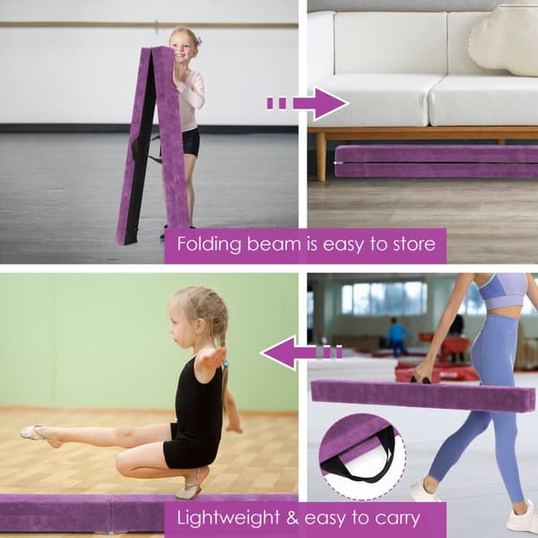 Balance Beam, 7 Fod Foldbar Bærbar Gulvbalancebjælke med Håndtag til Gymnaster, 82.5x4x2.5 tommer, Lilla