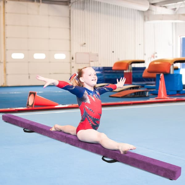 Balance Beam, 7 Fod Foldbar Bærbar Gulvbalancebjælke med Håndtag til Gymnaster, 82.5x4x2.5 tommer, Lilla