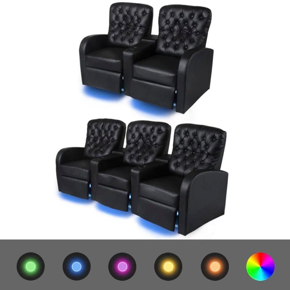 vidaXL LED-lænestol i to dele 2+3 sæder kunstlæder sort