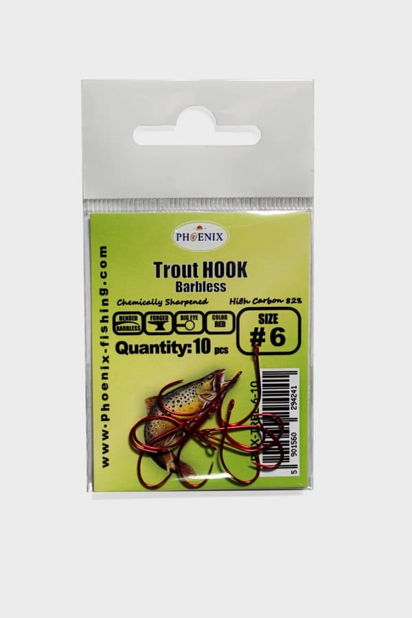 Öringkrokar utan tunna - PHX-TRBL-6-10 - Röd - #6