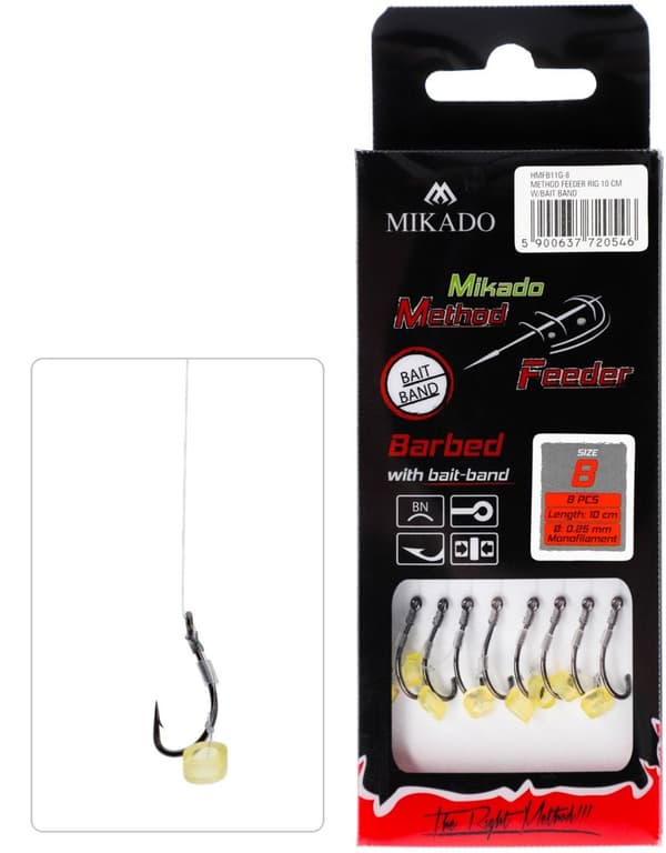 Mikado Kroge Til METODE 10cm MED GUMMI - krog med modhage 6/0,28mm 8 stk.