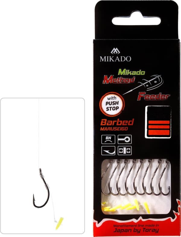 Mikado-syöttölaite painopysäyttimellä, koukku nro. 4/rivi 0,28 mm, 10 cm, 8 kpl.