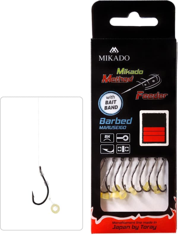 Mikado Method FEEDER-tafs med gummiband, krok nr. 4, linje 0,28 mm, 8 st.