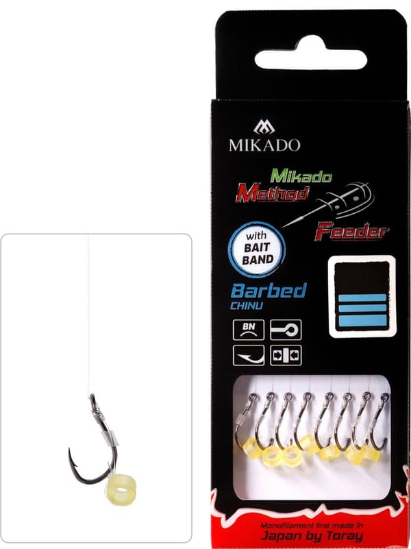 Mikado Method Feeder forfang med elastik, krog 12, line 0,23 mm, 10 cm, 8 stk.