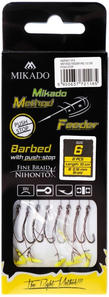 Method Feeder-tafs med PUSH STOP, krok nr. 12, fläta 0,12 mm/10 cm - 8 st.