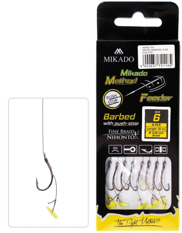 Method Feeder-tafs med PUSH STOP, krok nr. 12, fläta 0,12 mm/10 cm - 8 st.