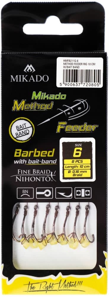 Method Feeder-tafs med gummiband, krok nr. 4, fläta 0,16 mm/10 cm, 8 st.