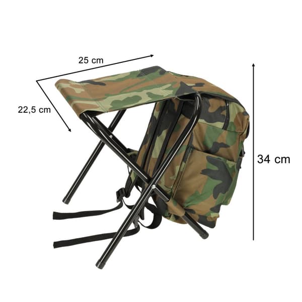 Turist fiskestol, foldbar, camouflage rygsæk, 10 liter