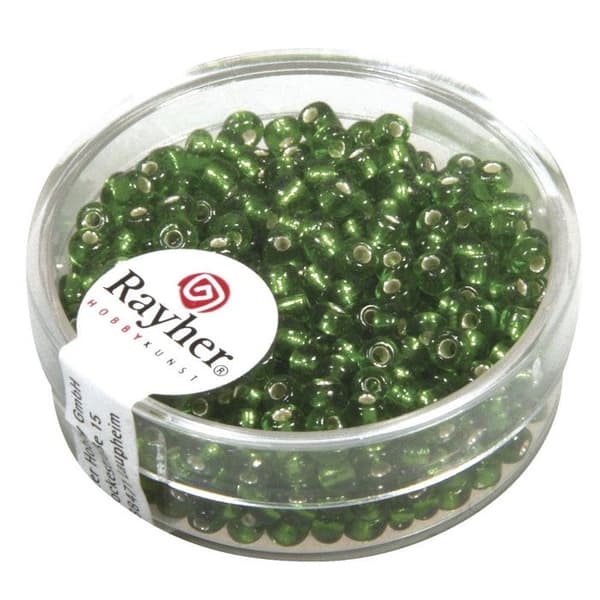 Perle rocaille silverfärgad gröna Ø 2,6 mm 16 g