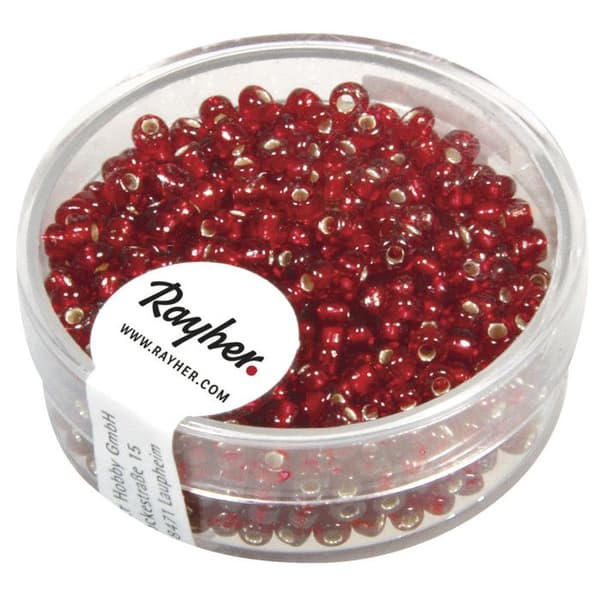 Perle rocaille med silverdetaljer Röd Ø 2,6 mm 16 g