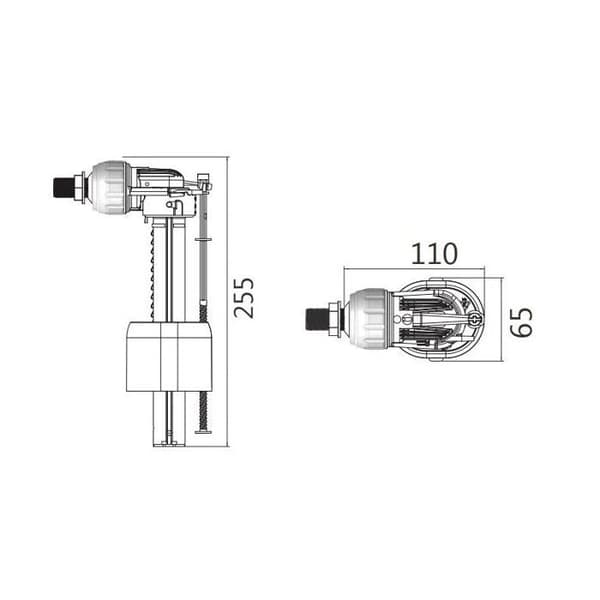 Tyst hydraulisk flottörventil - REGIPLAST - 3/8" sidomatning - 6-9L justering - Vit mässing
