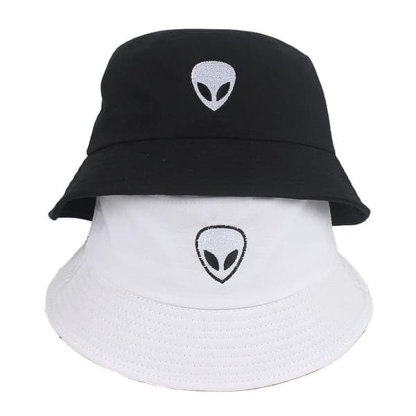 Fiskehatt Hip-Hop svart eller vit broderad alien hatt solhatt