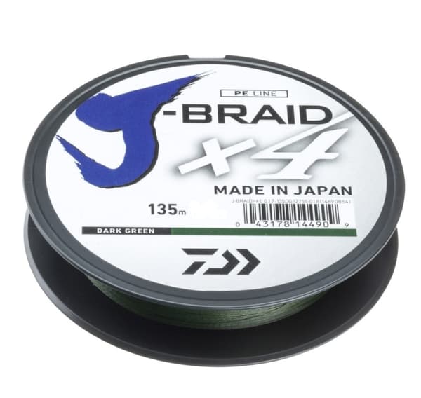 flettet fiskeline Daiwa J-Braid X4E 0,17mm 135m mørkegrøn