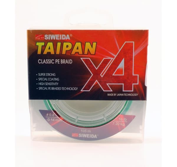 Flettet fiskesnøre SWD Taipan Classic PE X4 0,14mm 135m 7,20kg lysegrønn
