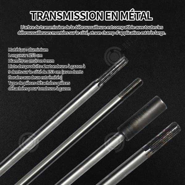 INN Drivaxel 2st 153cmx0,8cm 9-tands sidomonterad metalltransmission Gasklippare Drivaxel