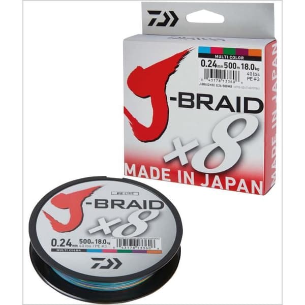 Flätad fiskelina - Daiwa - J-Braid - 0,35 mm - 36 kg - 300 m flerfärgad